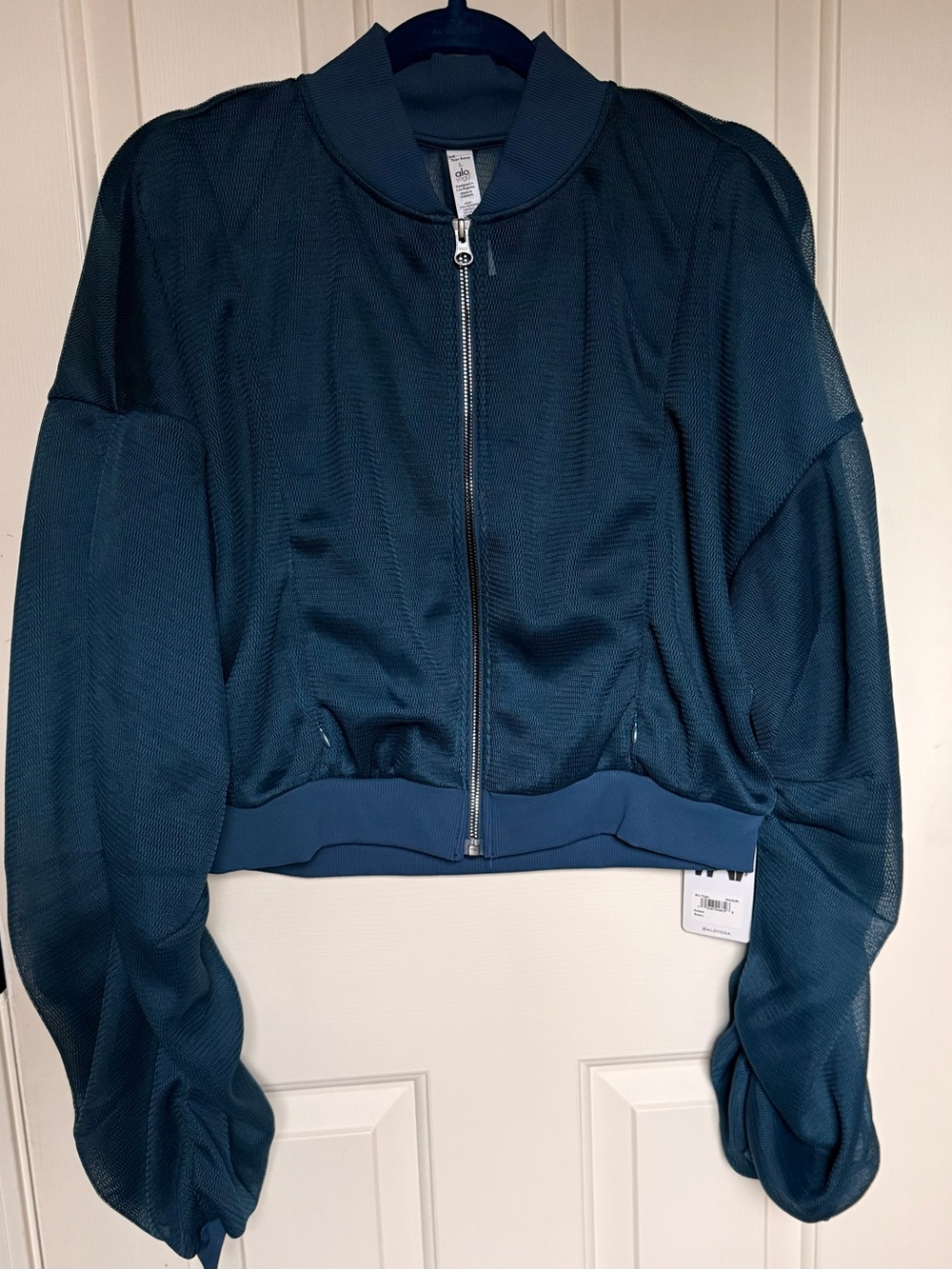ALO Yoga Deep Teal Mesh Bomber Jacket
